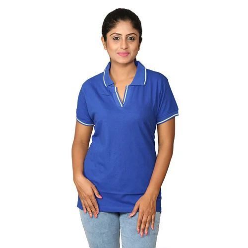 Blue Striped Ladies Collar T Shirt
