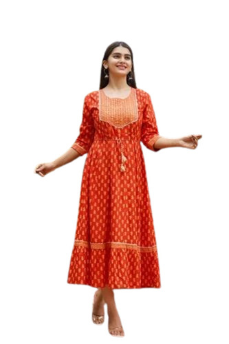 Cotton Anarkali Kurti - New Very Good Quality 100% Pure Cotton Light Weight and Breathable Printed Pattern Modern Style for Casual Ladies Wear 3-4th Sleeve Available in Size M L XL