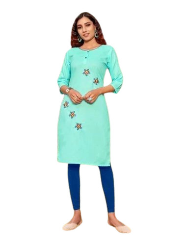Cotton Embroidered Kurti - Very Good Quality, Lightweight and Breathable | Casual Ladies Wear in Blue, Sizes M, L, S, XL, 3-4th Sleeve Style