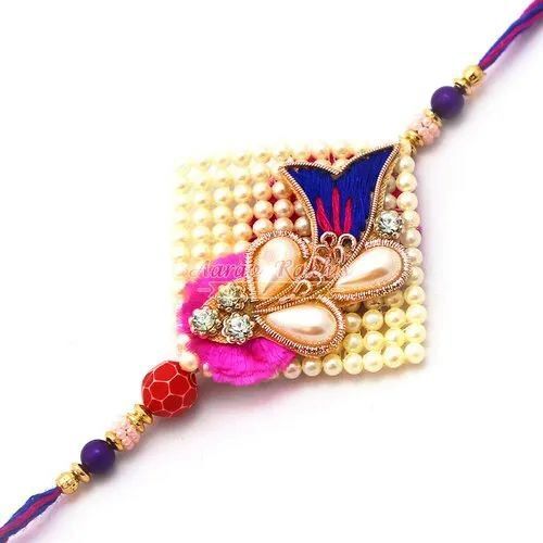 Designer Beaded Rakhi - Microfiber Fabric Different Colors | Premium Quality Handcrafted Beauty Stylish Appeal Artistic Patterns Comfortable Fit Durable Thread Eco-Friendly Moisture Proof UV Resistant Water Resistant