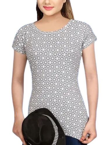 Flexible Ladies Casual Top - Soft Cotton Fabric Slim Fit Black And White Crew Neck Short Sleeves | Breathable Stretchable Machine Washable