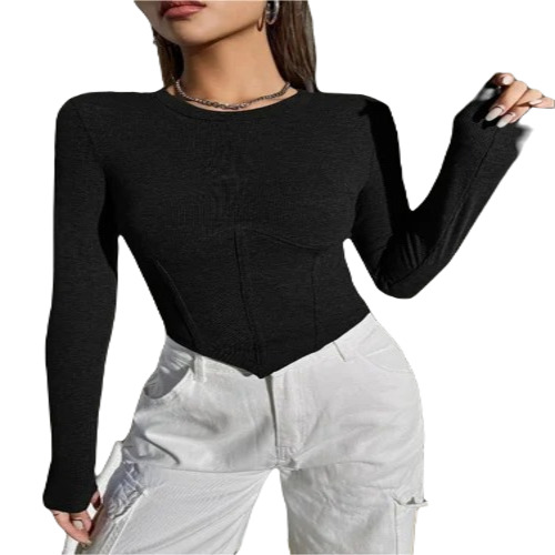 Fancy Black Top - Plain Pattern Medium Size Summer Polyester Fabric | Casual Wear for Elegant Style