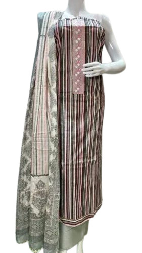 Ladies Cotton Dress Material - 100% Pure Cambric, 2.5 MTRS Each for Kurta and Salwar, Light Weight and Breathable, Printed Multicolor Stripe Design, Hand Wash Recommended for Summer Wear