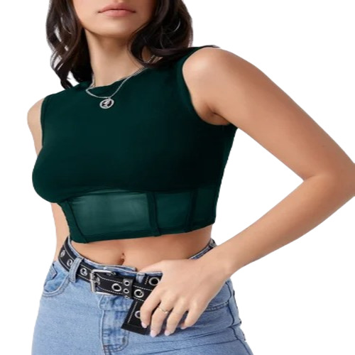 Ladies Green Sleeveless Top