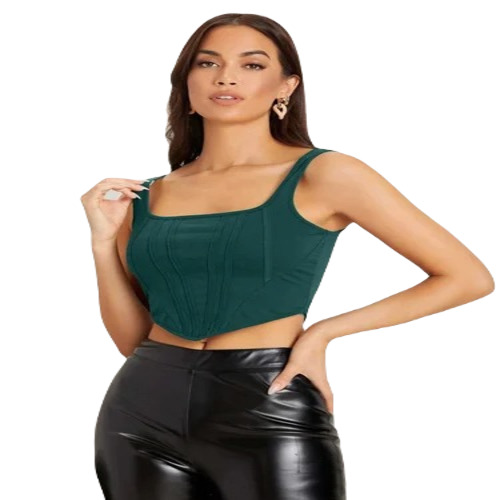 Ladies Green Tank Top - Polyester Fabric, Size M | Plain Pattern, Perfect for Casual Summer Occasions, Stylish and Fashionable Design