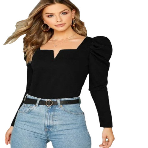 Fancy Top - Crepe Fabric, Size M, Black Color | Casual Wear for Summer Occasions
