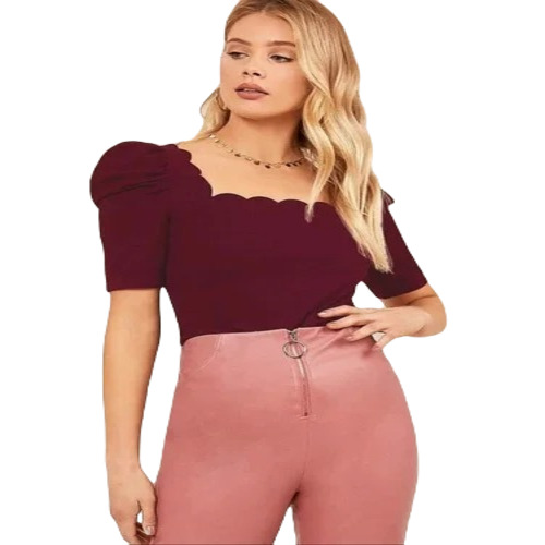 Ladies Plain Maroon Top - Polyester, XL Size, Plain Pattern | Casual Wear for Parties, Perfect for Summer Occasions