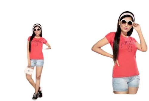 Ladies Printed T-Shirt With Denim Shorts