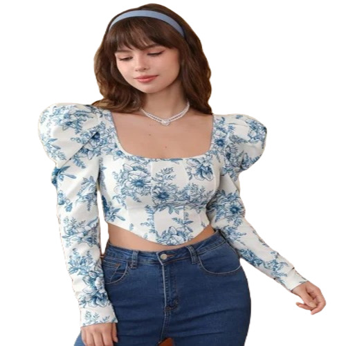 Ladies Fancy Printed Top - Crepe Fabric, XS to XL Sizes Available, Elegant White for Casual Summer Wear
