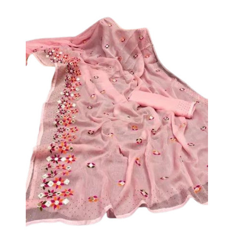 Party Wear Embroidery Saree - New, 6.3m Length with Blouse Piece, Light Weight and Breathable, 100% Purity, Hand-Embroidered Design, Suitable for Summer and Winter Occasions, Elegant Pink Color
