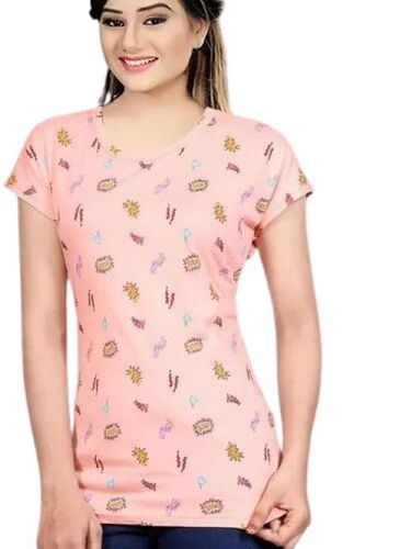 Pink Color Ladies Fancy Top - Soft Cotton Fabric, Slim Fit Short Sleeves | Breathable Material, Stretchable Fabric, Machine Washable