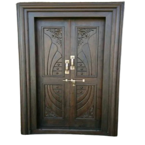 Teak Wood Door - 6.5x3.2 ft, Brown | Premium Quality, Solid Indian Teak, Finished Surface, Plain Design, Exterior Swing Entry
