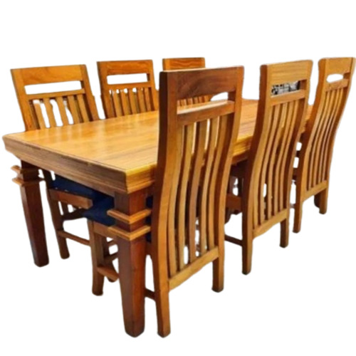 Wooden Dining Table Set - Premium Teak Wood, Rectangular Shape, Natural Color | Optimum Quality with Wooden Chairs, Modern Design for Home Use
