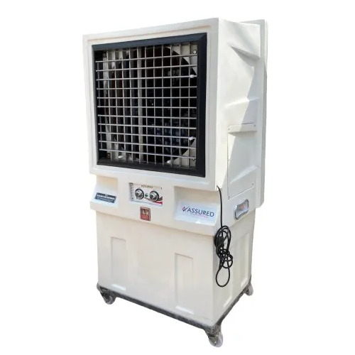 Tower Air Cooler - 90LTR Capacity White and Blue Fiber Build Electric Powered Floor Standing Design 20-40 ft Air Throw Coverage