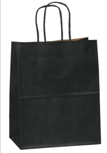 Black Paper Carry Bag - 16x12 Inches | Biodegradable Material, Eco-Friendly, Sleek Appearance, Versatile Use, Customizable Branding, Sturdy Flexiloop Handles, Elegant Finish