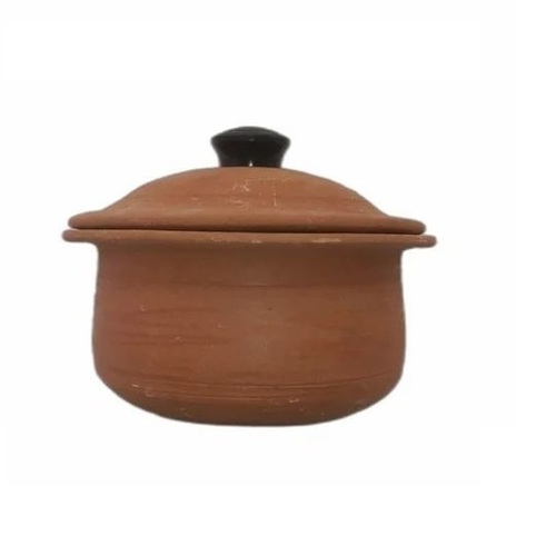 Clay Biryani Cooking Handi - 1 Ltr Round Handmade Clay | Coated Finish, Ideal for Kitchen Use