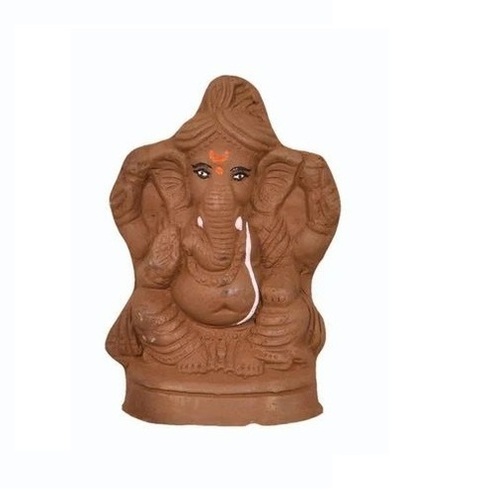 Clay Ganesh Idol - 8'' Natural Red Clay, Eco-Friendly Handcrafted, Polished Finish Religious Decoration