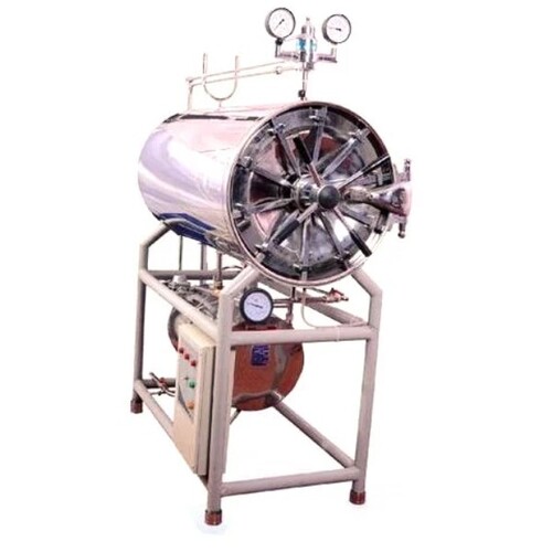 Horizontal Autoclave - 20-25 Litre, Stainless Steel, Floor Mounted Design with Double Wall Insulation | Manual Operation, Ideal for Hospital Use