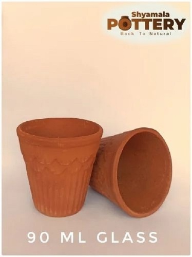 Kullad Glass - Clay, 100 mL Capacity, Red Round Design - Handmade for Tea, Lassi, Coffee Drinking