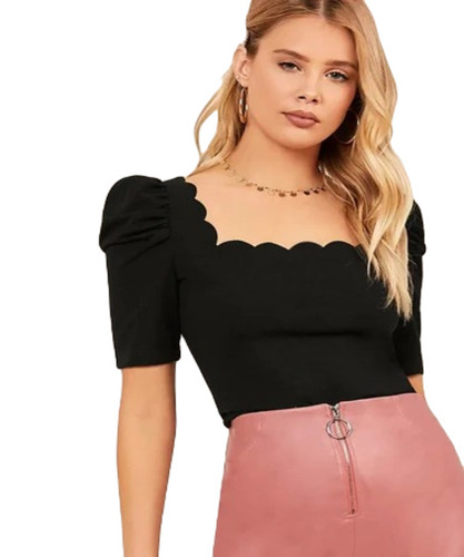Ladies Black Half Sleeves Top - Polyester Fabric, Sizes XS-XL | Fancy Casual Wear for Summer, Plain Design