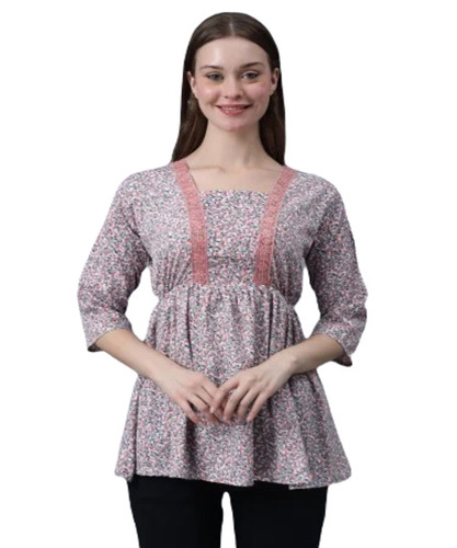 Fancy Printed Top - Cotton Fabric, Available in XS, S, M, L, XL | Perfect for Casual Summer Wear, Vibrant Blue Color