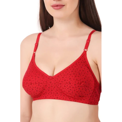 Ladies Red Printed Cotton Bra