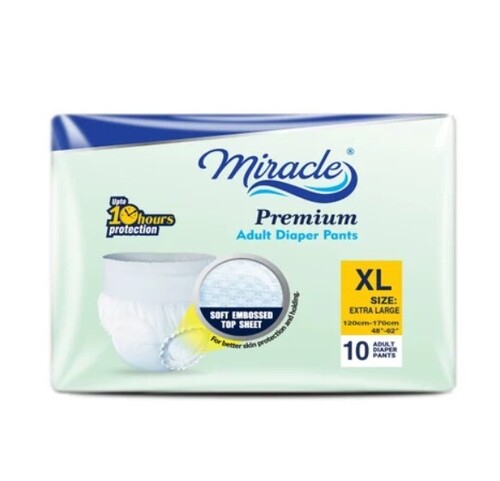 Miracle Adult Pull Up Diaper Pants - Non Woven Size Xl-xxl Waist Size 47"-67" Color White | Unisex Design 10 Piece Pack Plain Pattern