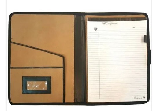 Plain Jute And Leather Document Folder