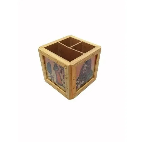 Square Wooden Pen Stand - Good Quality Wood, Antique Imitation Style for Business Gifts and Arts & Crafts