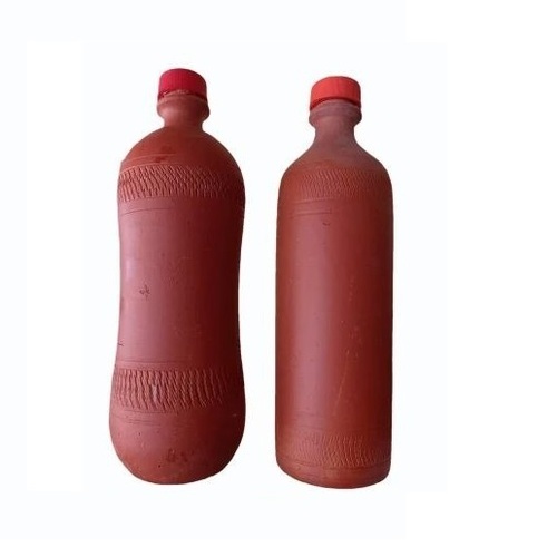 Terracotta Water Bottle - 1 Ltr Handmade Natural Clay, Round Shape, Red Color | Coated Finish for Home Use, Crafted in India