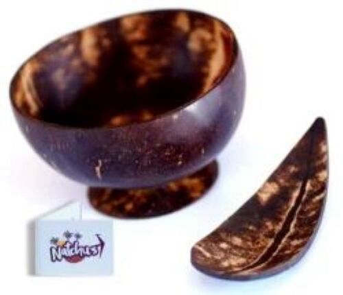 Coconut Shell Bowl Spoon Set - 4 Inch Bowl 3 Inch Spoon | Eco-friendly Durable Build Smooth Finish Lightweight Biodegradable Rustic Appearance Sustainable Source