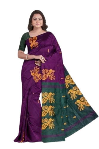 Cotton Silk Saree - Light Weight, Breathable 6.3 m Length with Blouse Piece, Purple Printed Design for Casual Occasions