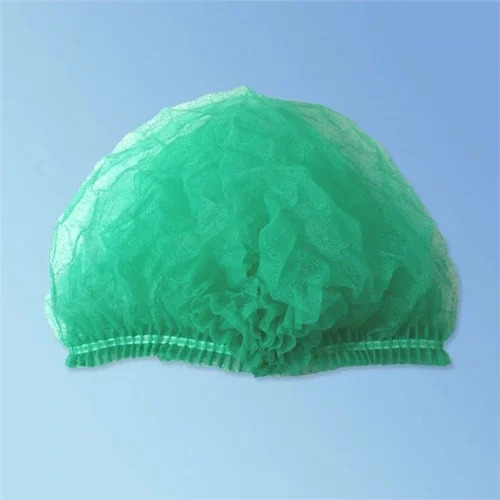 Disposable Bouffant Cap - Non Woven Material, Green Color | Hospital Use, Made in India