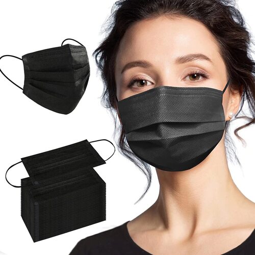 Face Mask - Breathable Material, Standard Size, Black Color | Anti-Bacterial, Disposable, Suitable for All Ages, Ideal for Hospitals and Clinics