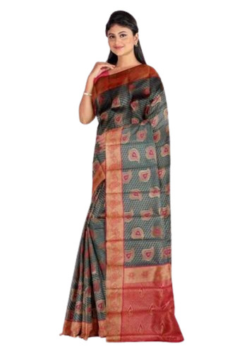 Fancy Brocade Sarees - Color: Red & Grey