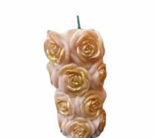 Golden Rose Decorative Scented Pillar Candles - Premium Paraffin Wax, 6.5 Inch Height, Multi Color | Unique Craftsmanship, Soft Glow, 10-20 Hours Burning Time, Handmade, Charming Accent for Home Decoration and Parties