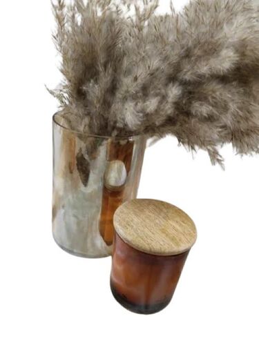 High Design Amber Glass Candle - Soy Wax 3x3 Inches Brown | Long Burning Time - 56 Hours High-Quality Wick Hand-Poured Eco-Friendly Calming Scent
