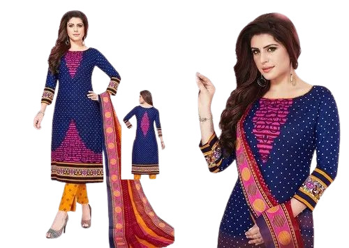 Ladies Cotton Suit - Light Weight Blue Printed Salwar Suits | 100% Pure Cotton, Custom Size, Breathable Design, 3/4th Sleeve