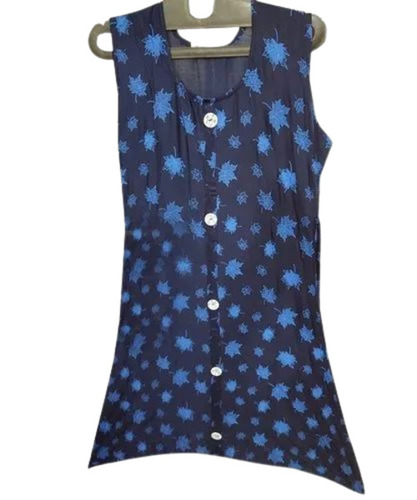 Ladies Ethnic Printed Kurti - Rayon, Medium Size, Blue Color | Sleeveless, Modern Style, Quick Dry, Anti-Wrinkle, Breathable for Summer Casual Wear