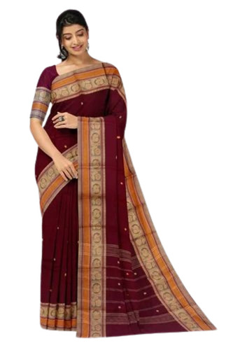 Pure Cotton Saree - Lightweight and Breathable, 100% Pure Quality with Maroon Printed Pattern for Casual Wear in All Seasons