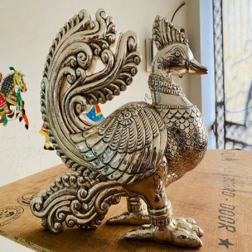 Silver Coated Peacock Statue