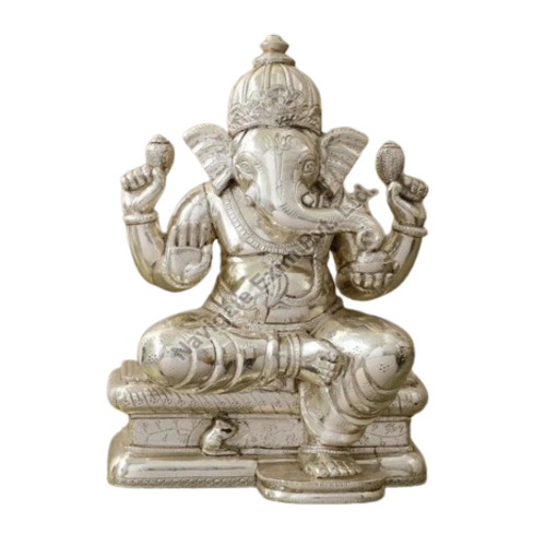 Sitting Silver Ganesh Statue