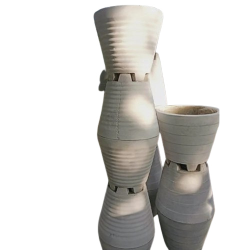 Cement Pot - 14 Inch, Round Design | White Color, Balcony Mounted, Plain Pattern