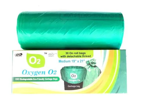 19X21 Inches Oxygen O2 Oxo Biodegradable Garbage Bags - PE Material, 19x21 Inch Size, Green Color | Eco-Friendly Disposable Biodegradable Solution
