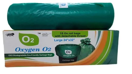24X32 Inches Oxo Biodegradable Eco Friendly Garbage Bag - Green, PE Material | Disposable, Ideal for Garbage Collection