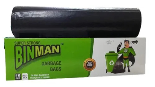 30X37 Inches Binman Black Garbage Bag - PE Material, 30x37 Inches Size, Black Color | Eco-Friendly, Disposable Design for Efficient Garbage Collection