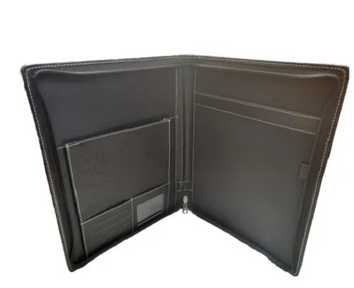 Black Leather Handle Conference Folder - Leather, Spacious Design, Black Color | Tear-Resistant Material, Easy to Carry, Timely Delivery