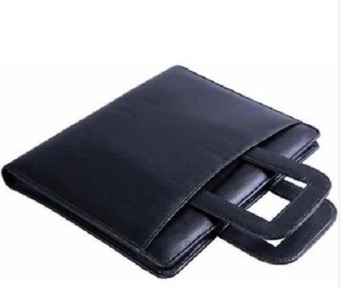Black PU Leather Ring Folder - Tear Resistant Material, Easy to Clean | Timely Delivery, Plain Pattern for Document Carrying