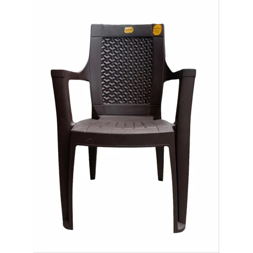 Brown Mid Back Plastic Chair - Plastic Material, Non-Foldable, 150 Kg Load Capacity | Modern Design, Durable, Water-Resistant, Armrest Included
