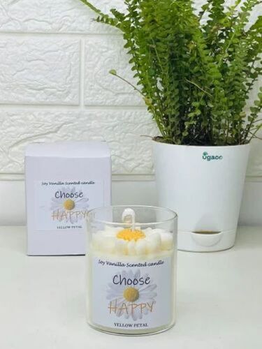 Daisy Jar Candle - Premium Quality Natural Soy Wax Tall Shape Rich Aroma with Rose Scent Smooth Finish Color Changing Soft Glow Luxurious Feel
